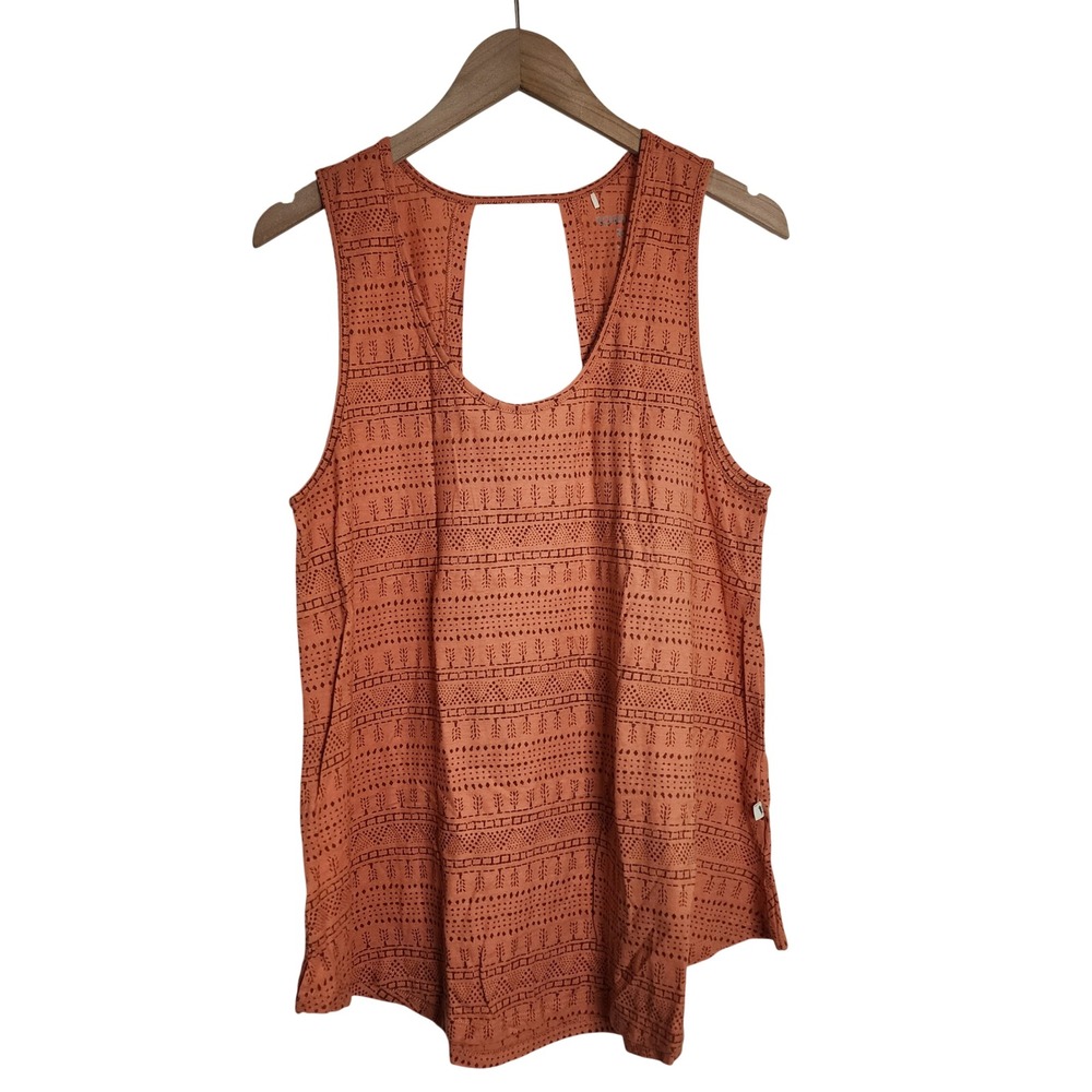 Toad&Co Tank Top Womens XL Orange Geometric Print Cutout Back Organic Cotton